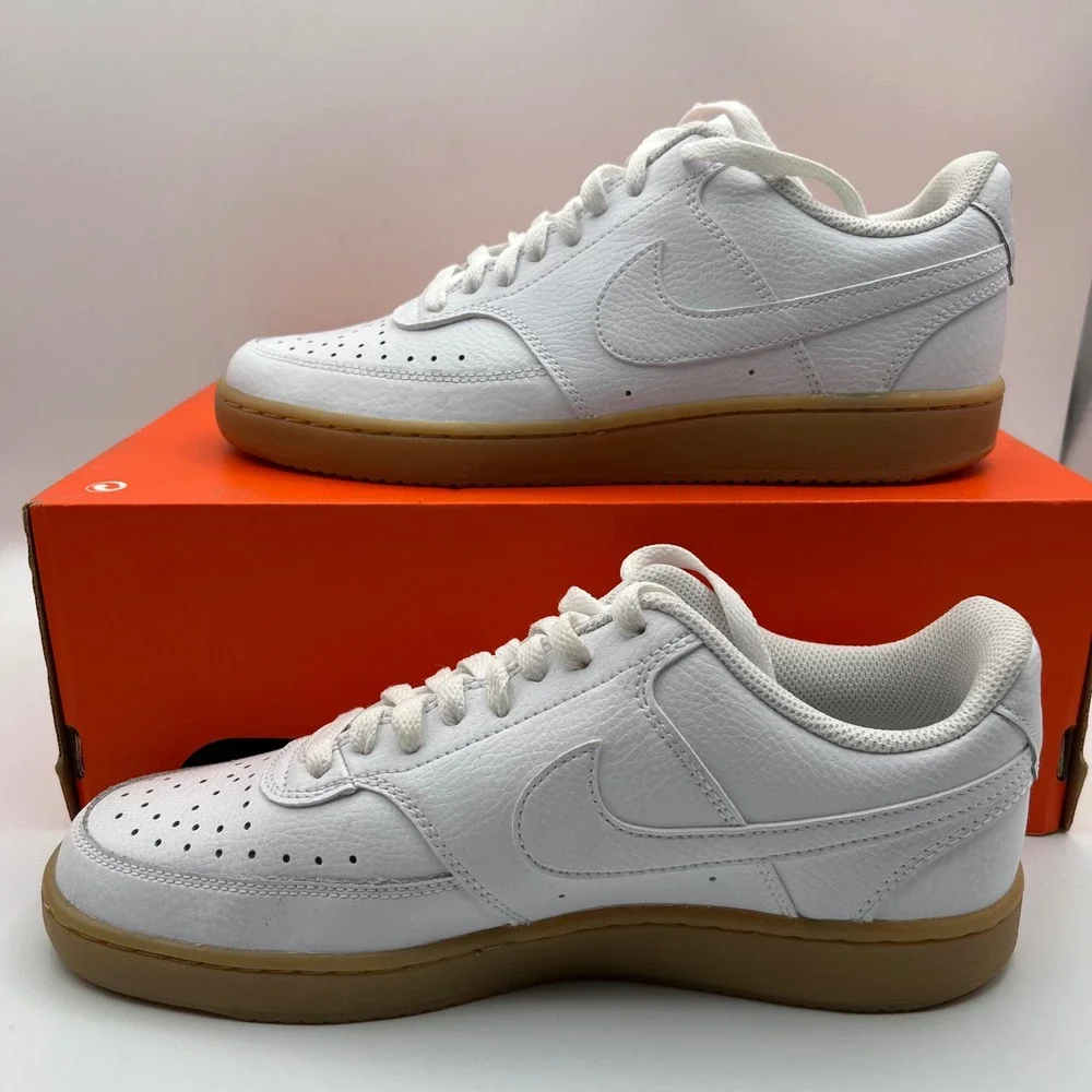Nike Court Vision Low Mens 7.5 White‎ Gum Pebbled Leather Low Top Sneakers